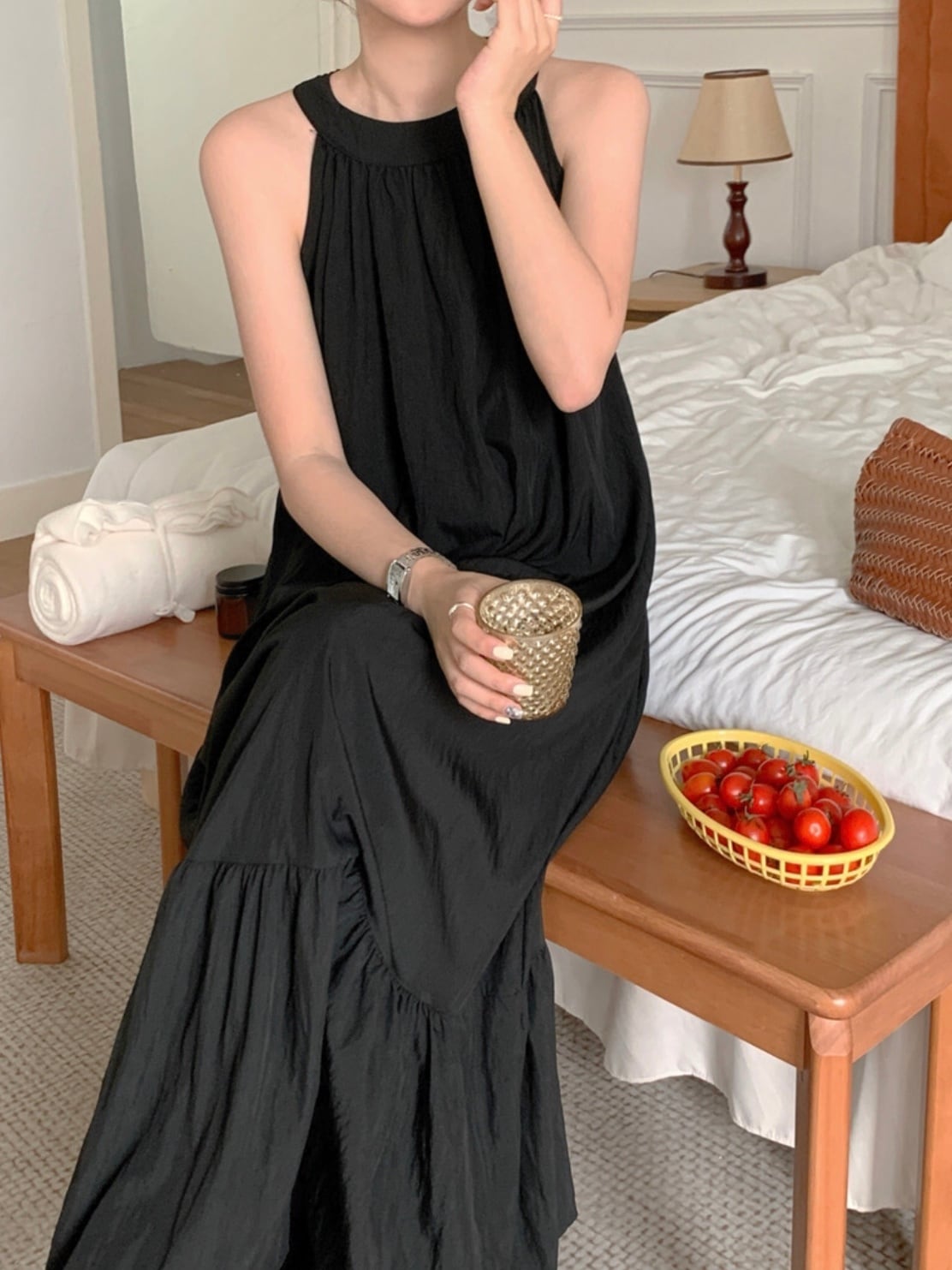 バックオープンホルターネックワンピース.3215 | mellow brown