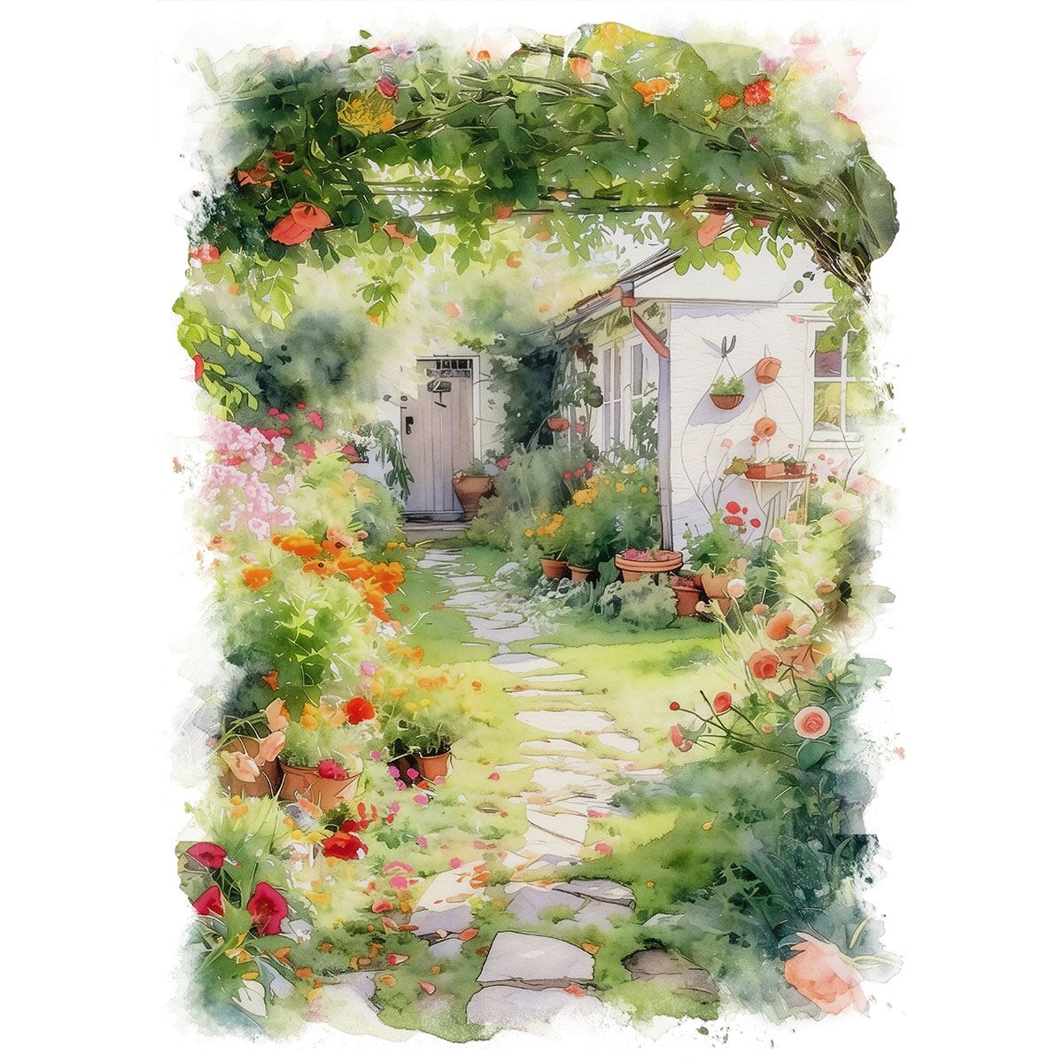 絵画 庭 庭園 インテリアアート額付き 水彩画・油絵調 WAT0633