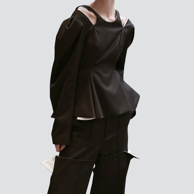 Back open peplum top A00140