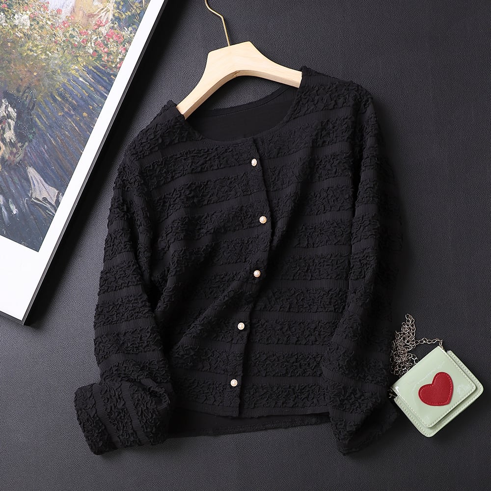 crepe round neck cardigan TO0748