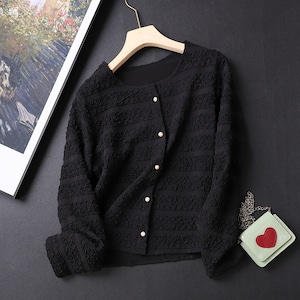 crepe round neck cardigan TO0748