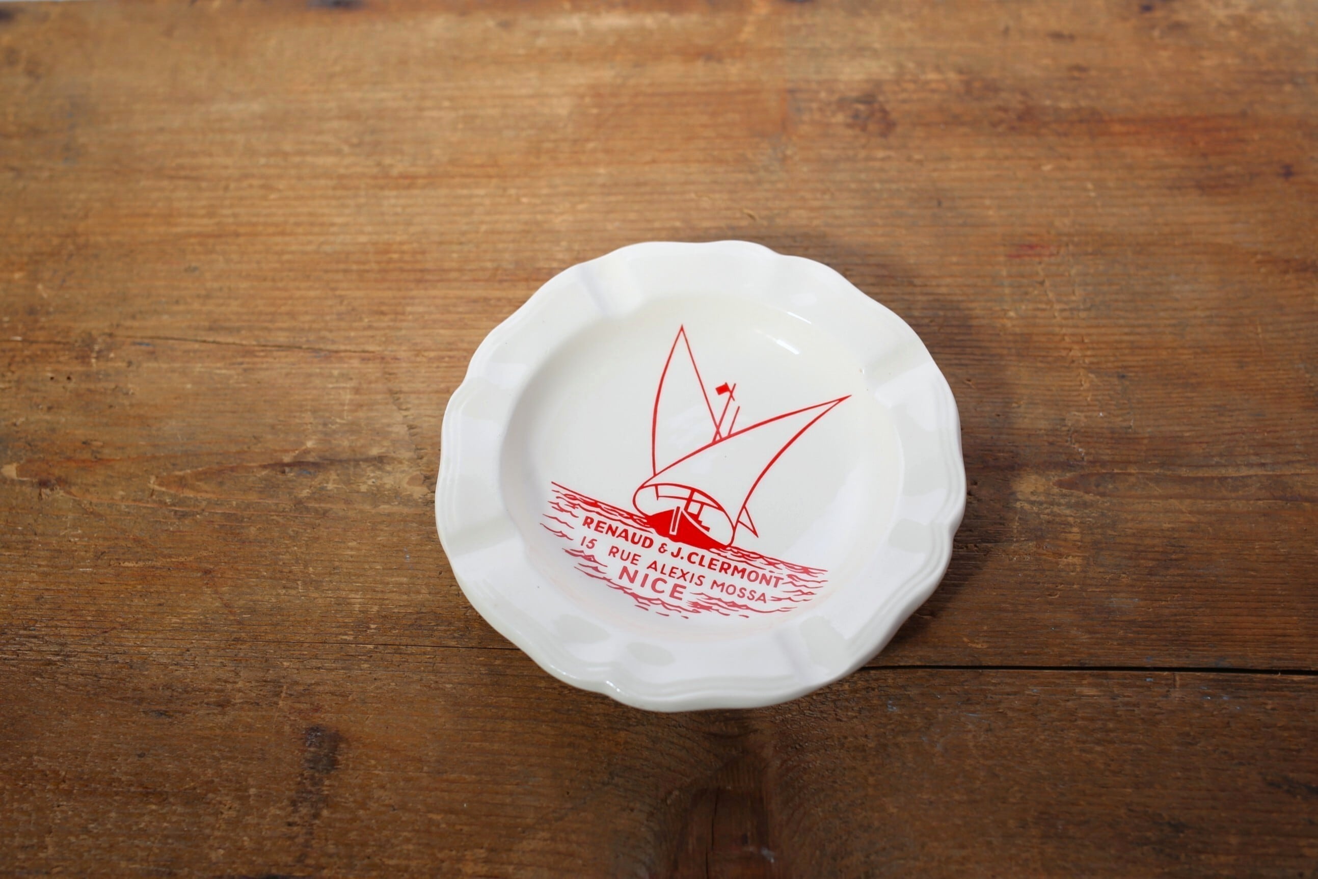 フランス アンティーク ヴィンテージ Sarreguemines サルグミンヌ 花リム 灰皿 『RENAUD&J.CLERMONT』直径約12.7cm N-05884