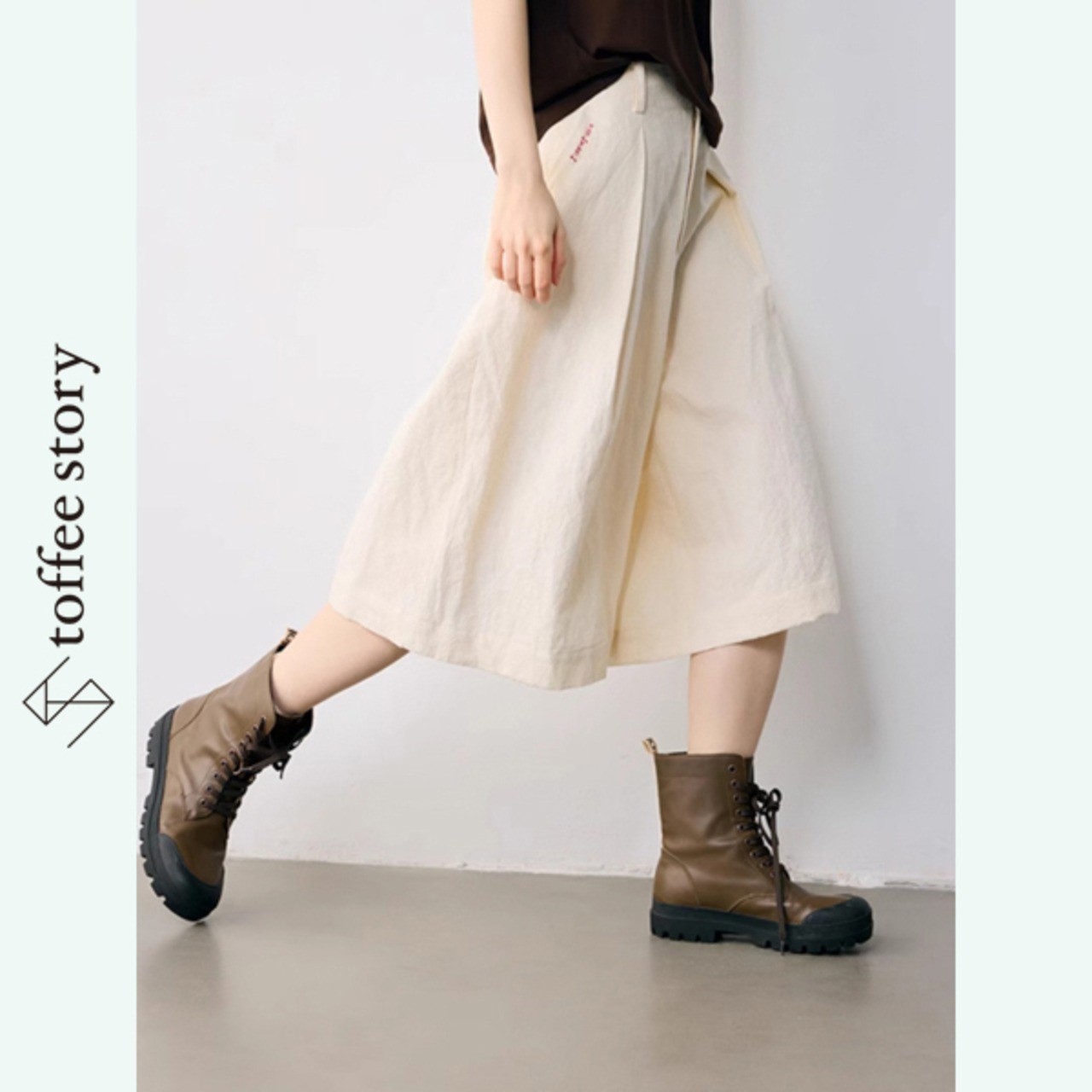 【2color】さり気ない刺繍をON♪上質コットン&リネンのハイウエスト七分丈パンツ《P0198》