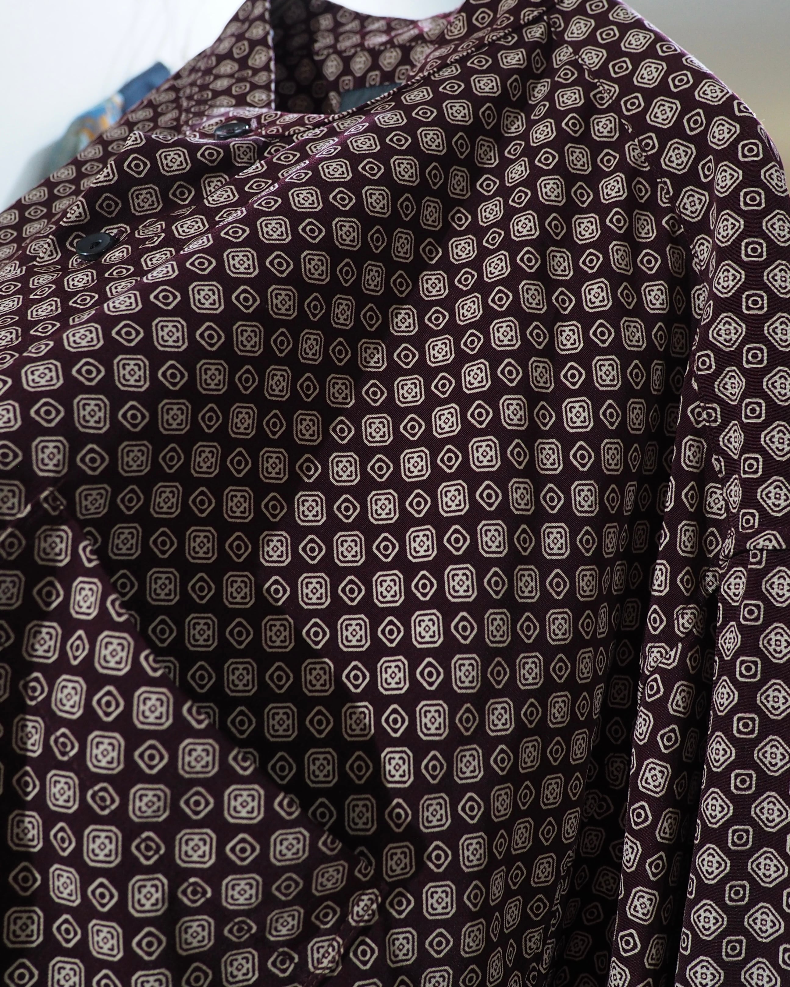 1990s Geometric Dot pattern vintage Drape loose Stand collar Shirt