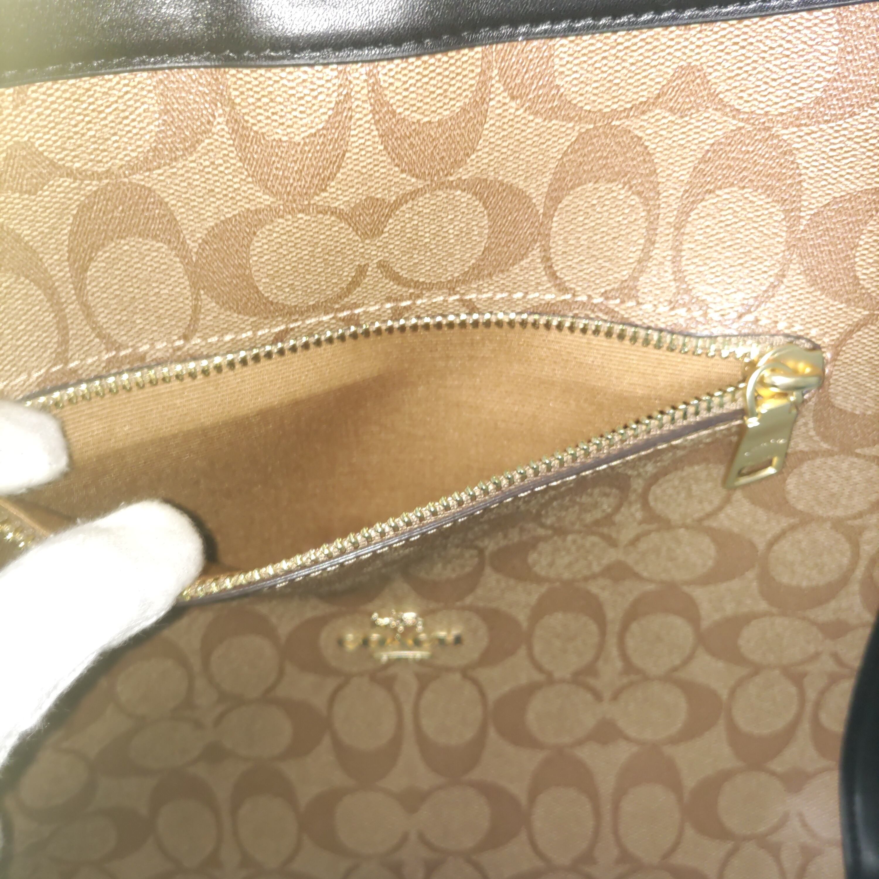 COACH コーチ ショルダーバッグ カーキ×ブラウンマルチ カラーブロック  