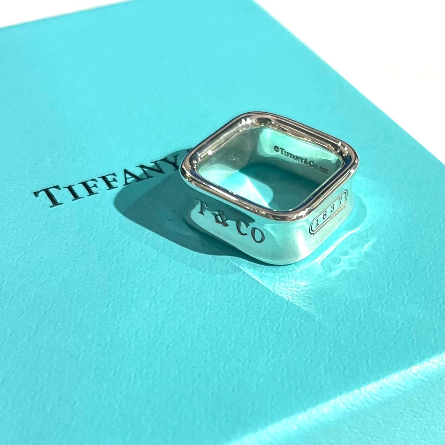 TIFFANY&CO.】1917 レア 1837スクエアリング／8号／シルバー925／立体