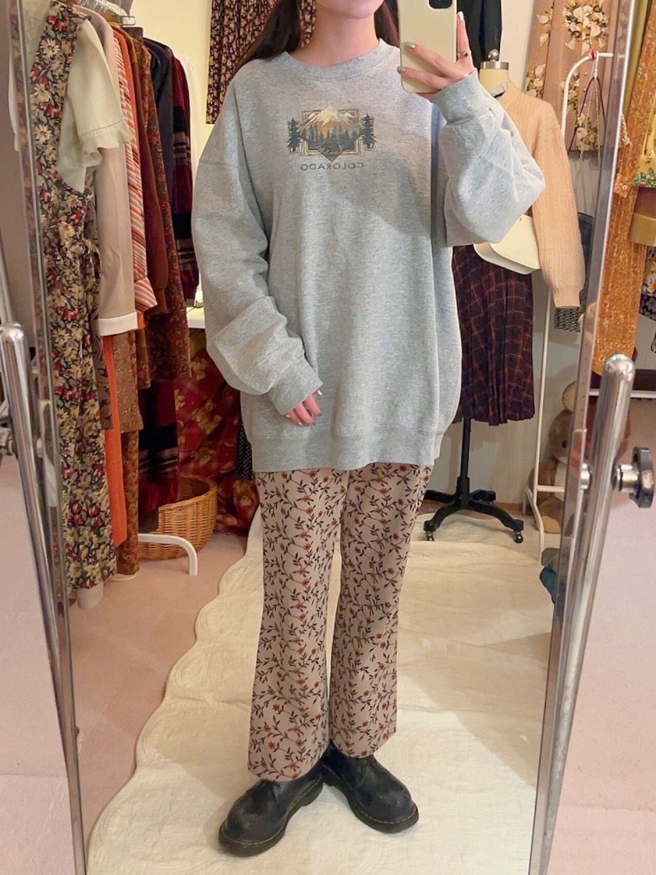 dark orange flower jacquard pants