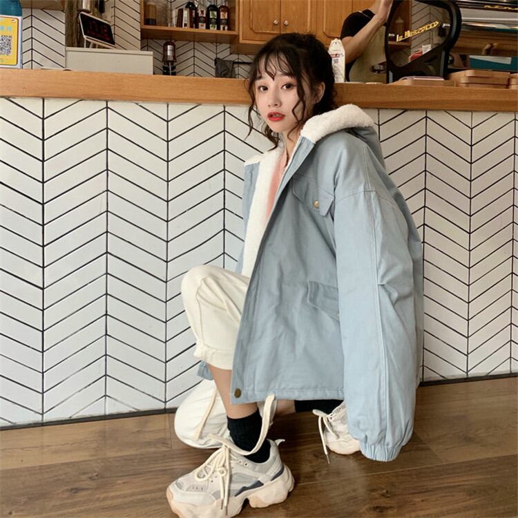 キャンディのように甘いです 韓国ファッション 綿の服 ゆったりする 厚手 ツーリング コート ジッパー
