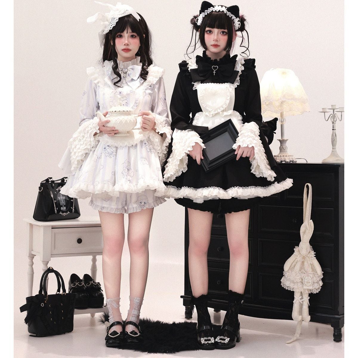 ハートエプロン姫袖メイドセットアップ | Maiden's Rêve