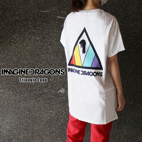 【bra-imgd】IMAGINE DRAGONS イマジンドラゴンズ - Triangle Logo オフィシャル ブラック ホワイト 白 Tシャツ ストリート