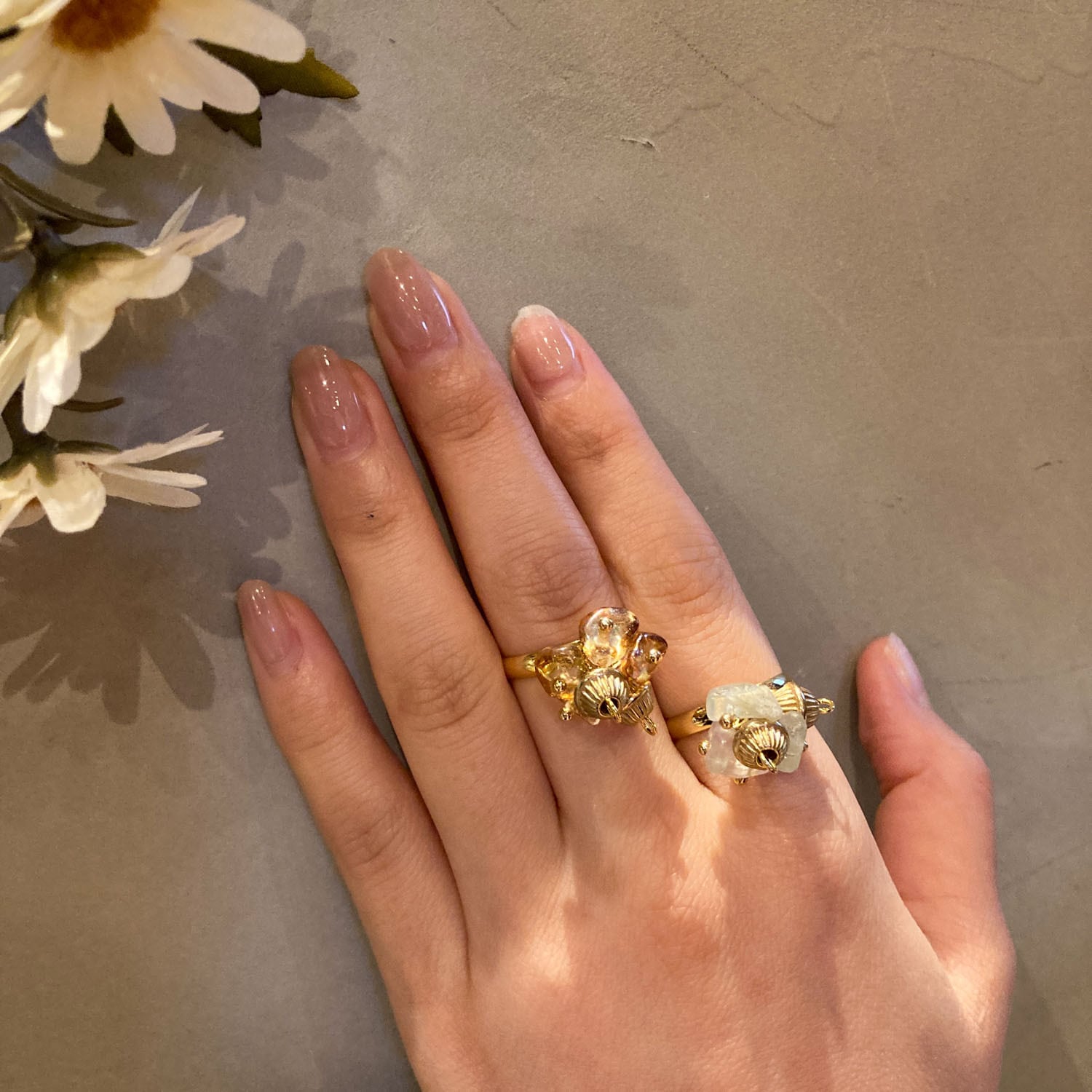 天然石とゴールドビーズのじゃらじゃらリング | Dua-アクセサリー