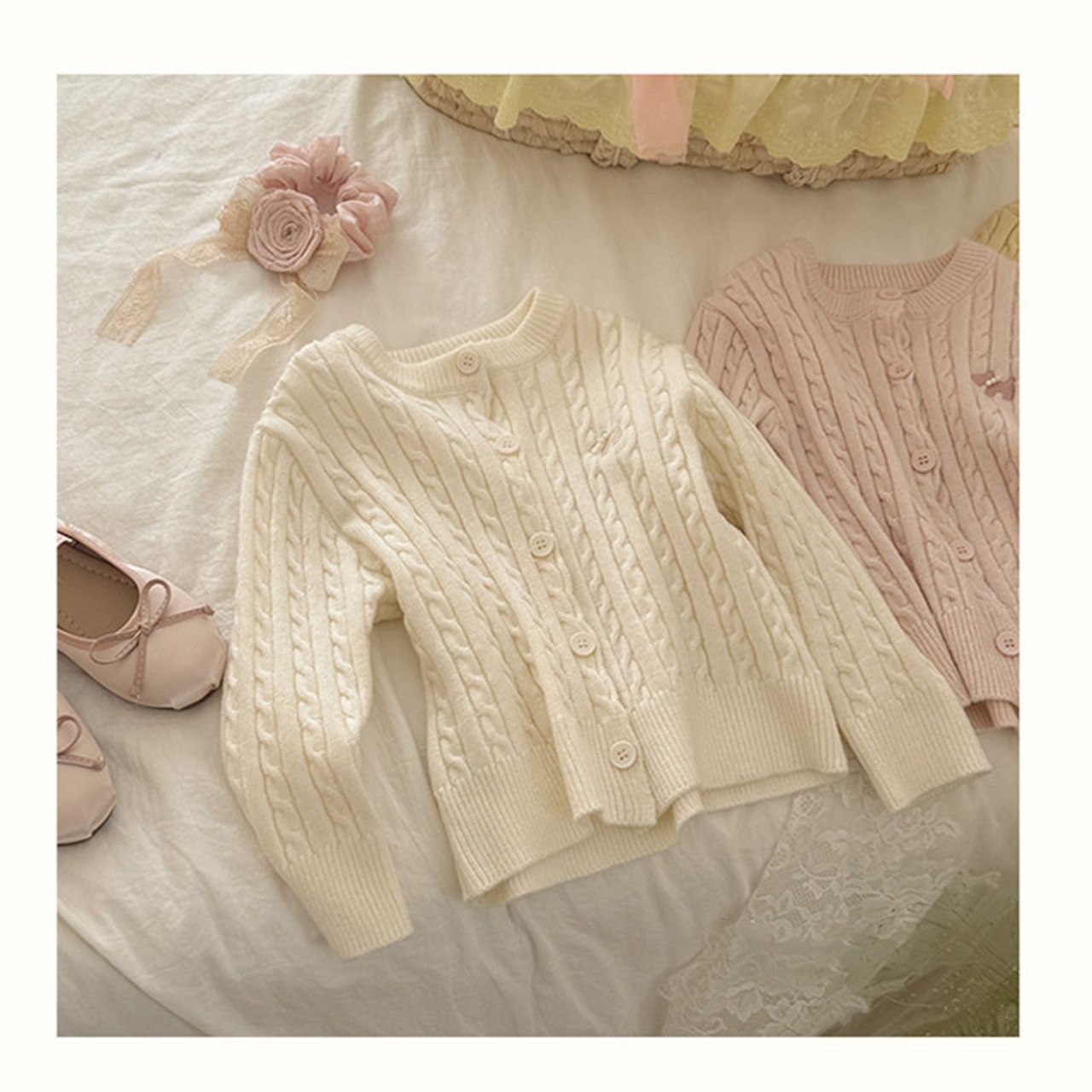 春犬柄カジュアルカーディガン