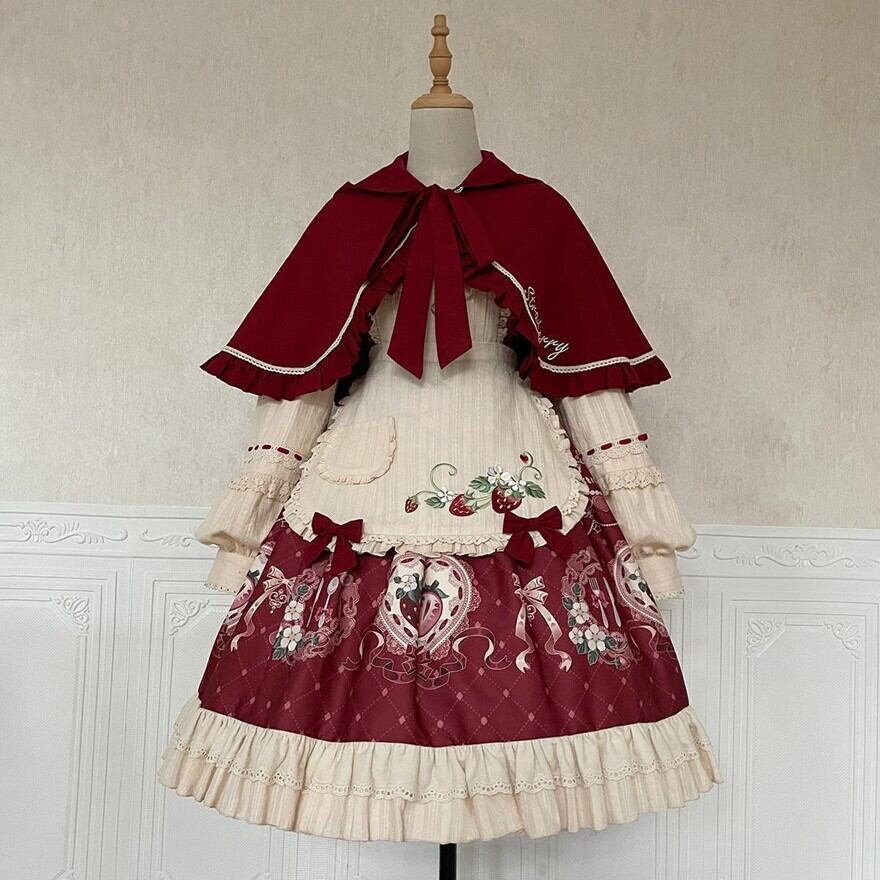 白雪姫 ロリィタ セットアップ ケープ ワンピース イチゴ柄 甘ロリ