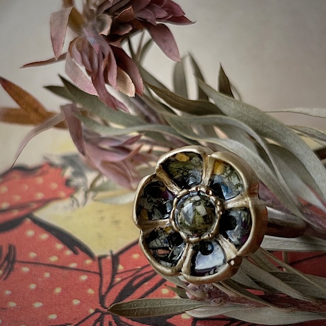 Flower Button Ring -GREEN-