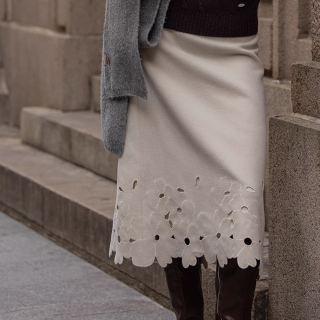 フラワー刺繡スカート　W00292