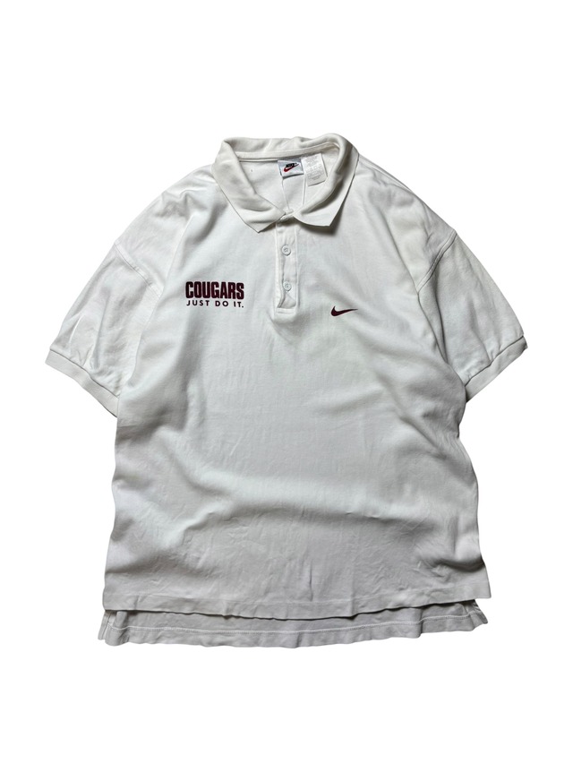 NIKE Cougars Just Do It Swoosh Logo White Short Sleeve Polo Shirts