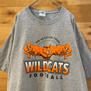 【GILDAN】バックプリント WILDCATS イラスト プリント Tシャツ アメフト L US古着