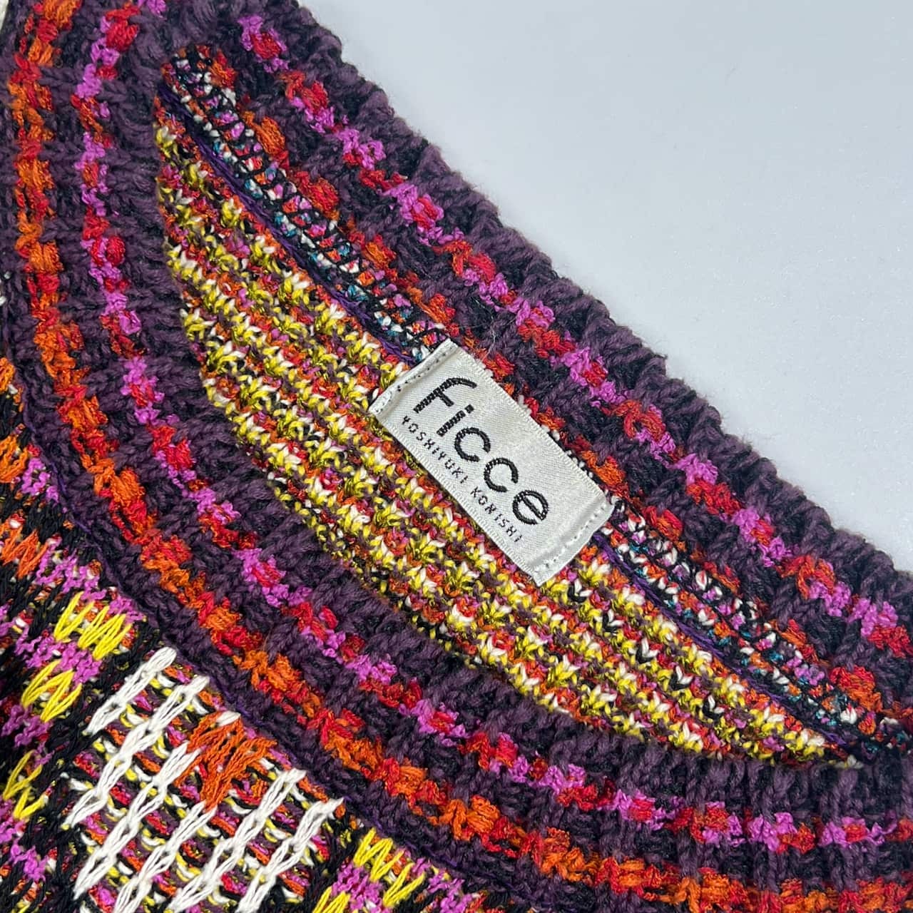 90s シルク混 FICCE フィッチェ ヨシユキコニシ 総柄 派手柄 ニット セーター /マルチカラー系 メンズ ドン小西 ビンテージ