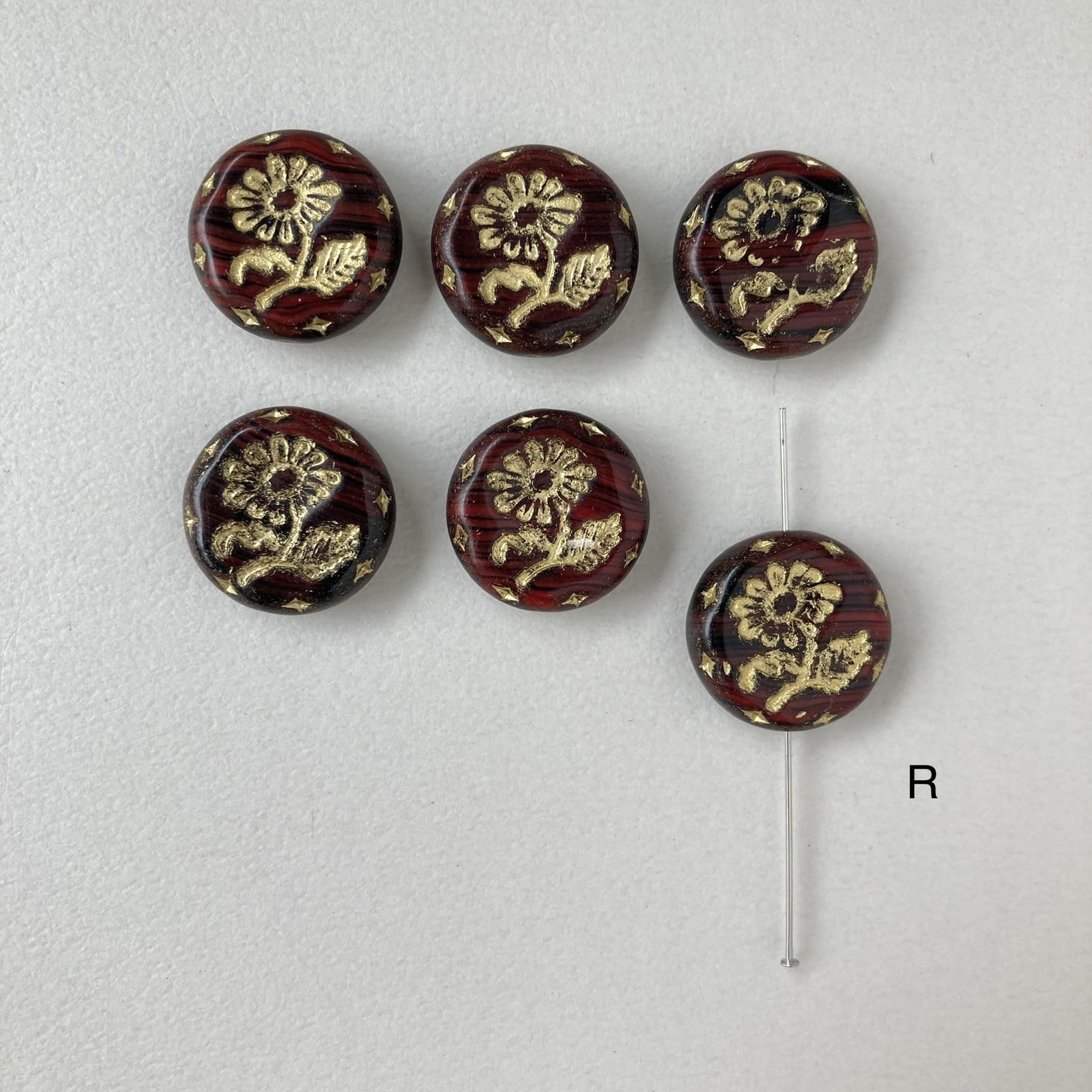 新色追加〉花柄ラウンドチェコガラスビーズS（18mm/ゴールド） | Dua