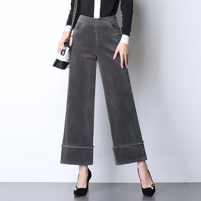 Elegant アンクルパンツ ハイウエスト ガウチョパンツ ワイドパンツ ズボン ボトムス ーデュロイ ブラック グレー 大きいサイズ M L Ll 3l 4l 5l レディースファション レトロ Elegant