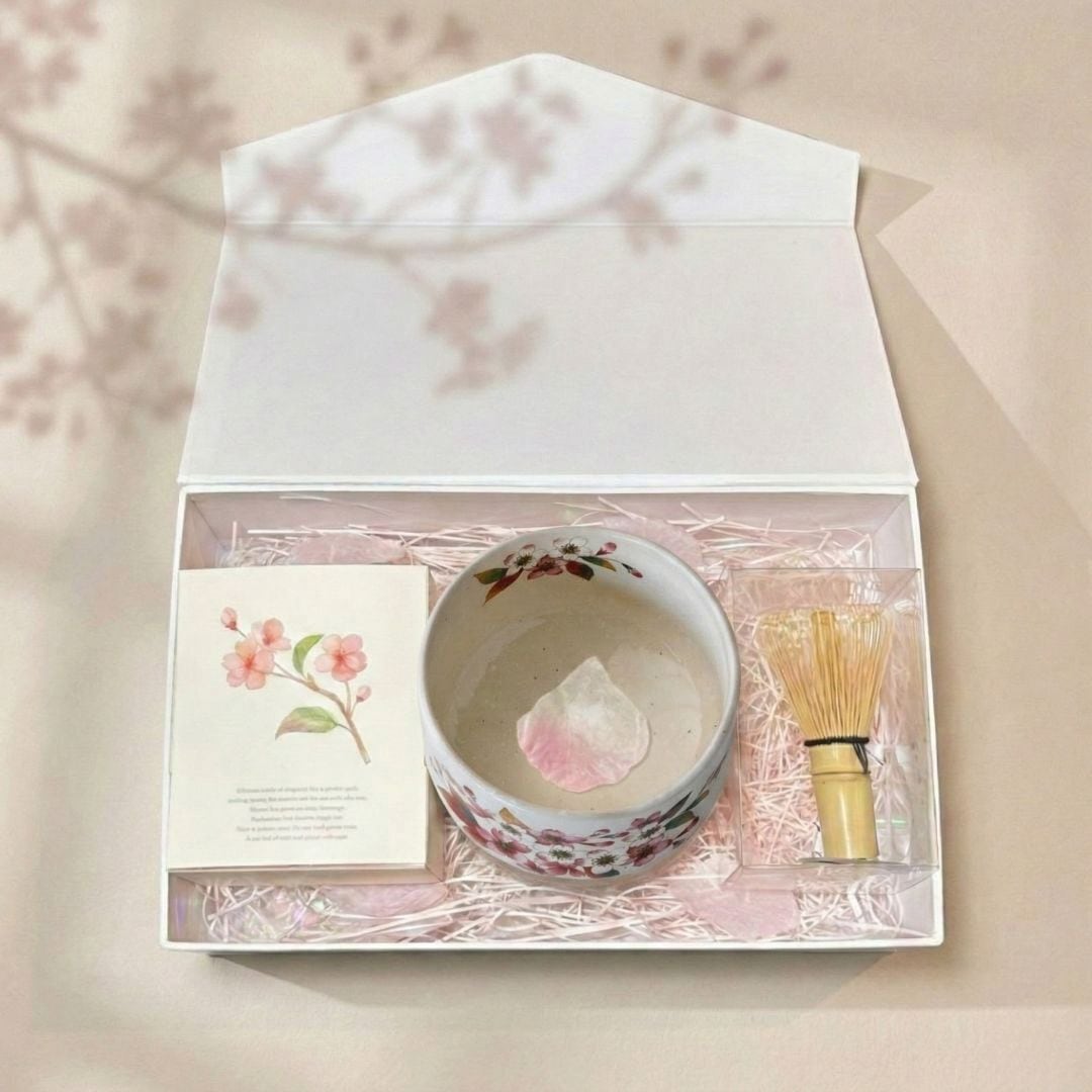 抹茶スターターセット｜粉引桜 ミニ抹茶碗（美濃焼・日本製）＋ミニ