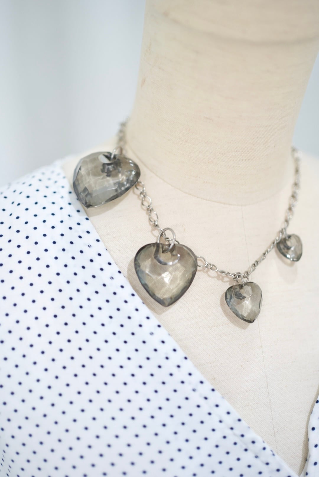 gray clear heart necklace