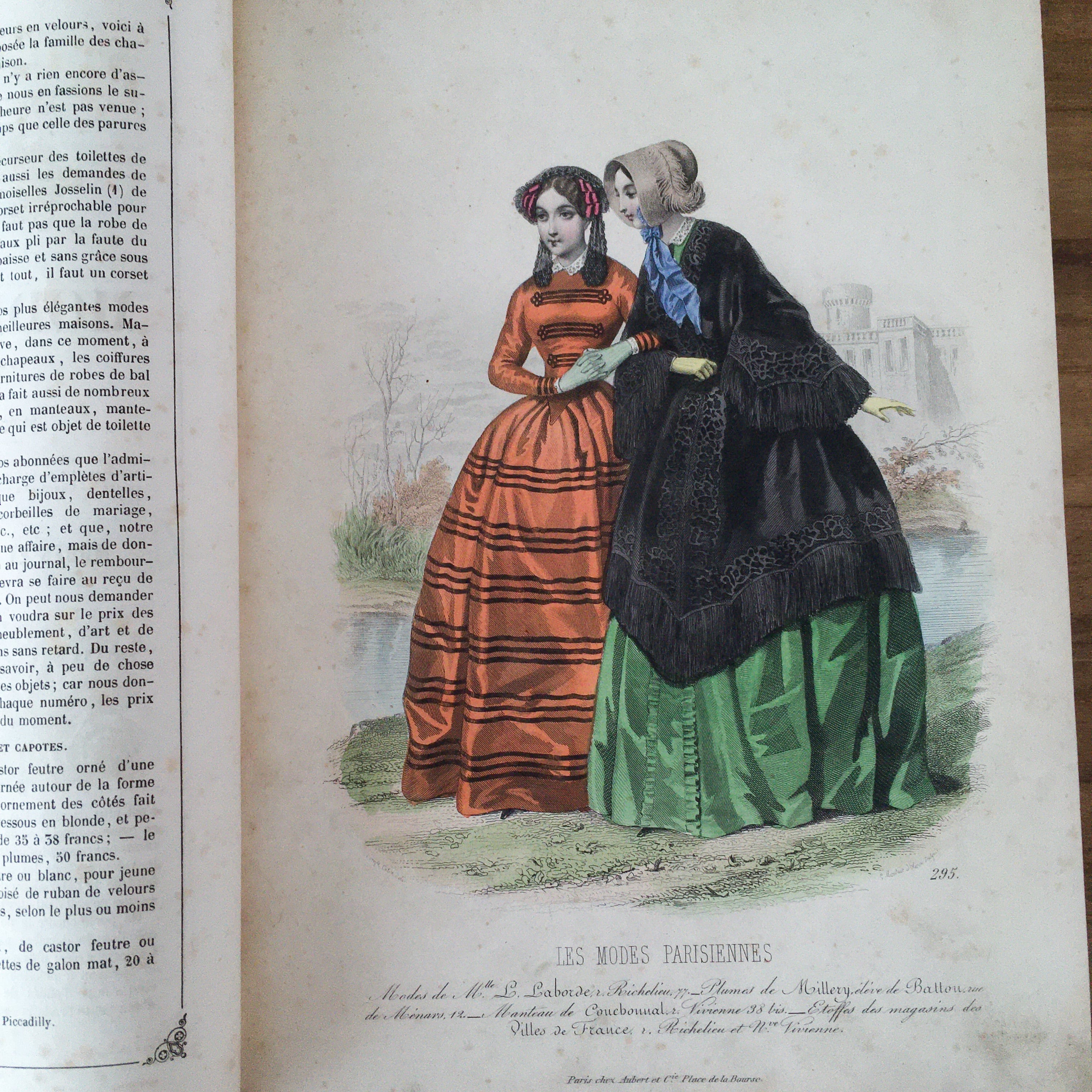 アール ヌーボー ファッション雑誌 プレート パリジェンヌの服飾 1848 49年 フランス 銅版画 手彩色 50葉 プレート 西洋服飾 モード誌 欧州アンティーク雑貨 べるりんのーと