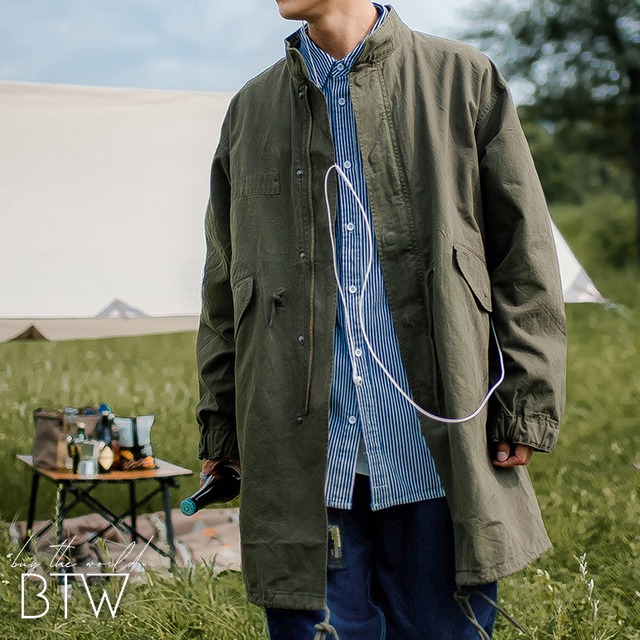 【韓国メンズファッション】モッズコート アウター スタンドカラー 長め丈 ゆったり ミリタリー BW2141