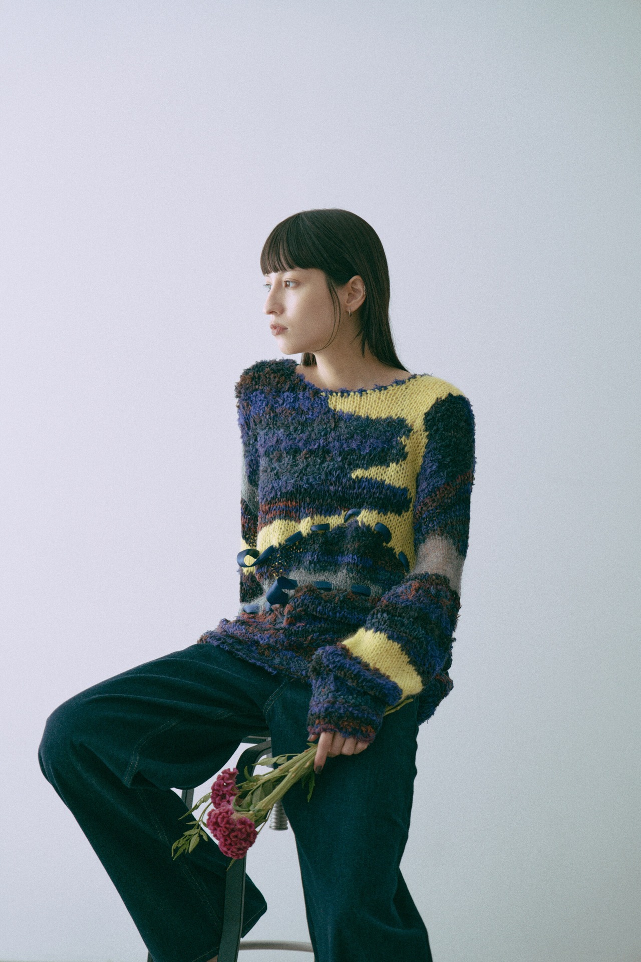 Gradient Mix Hand Intarsia Pullover Knit