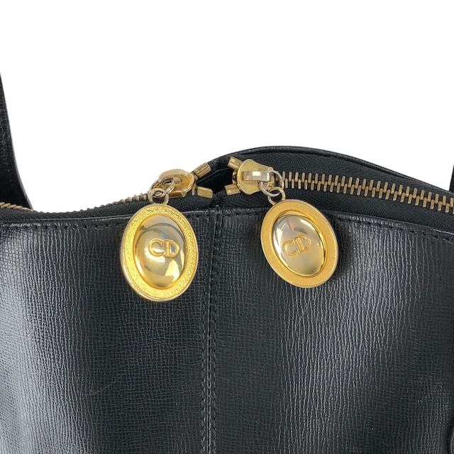 Christian Dior クリスチャン ディオール ショルダーバッグ ブラック オーバル ターンロック レザー vintage ヴィンテージ オールド 7ng3ku