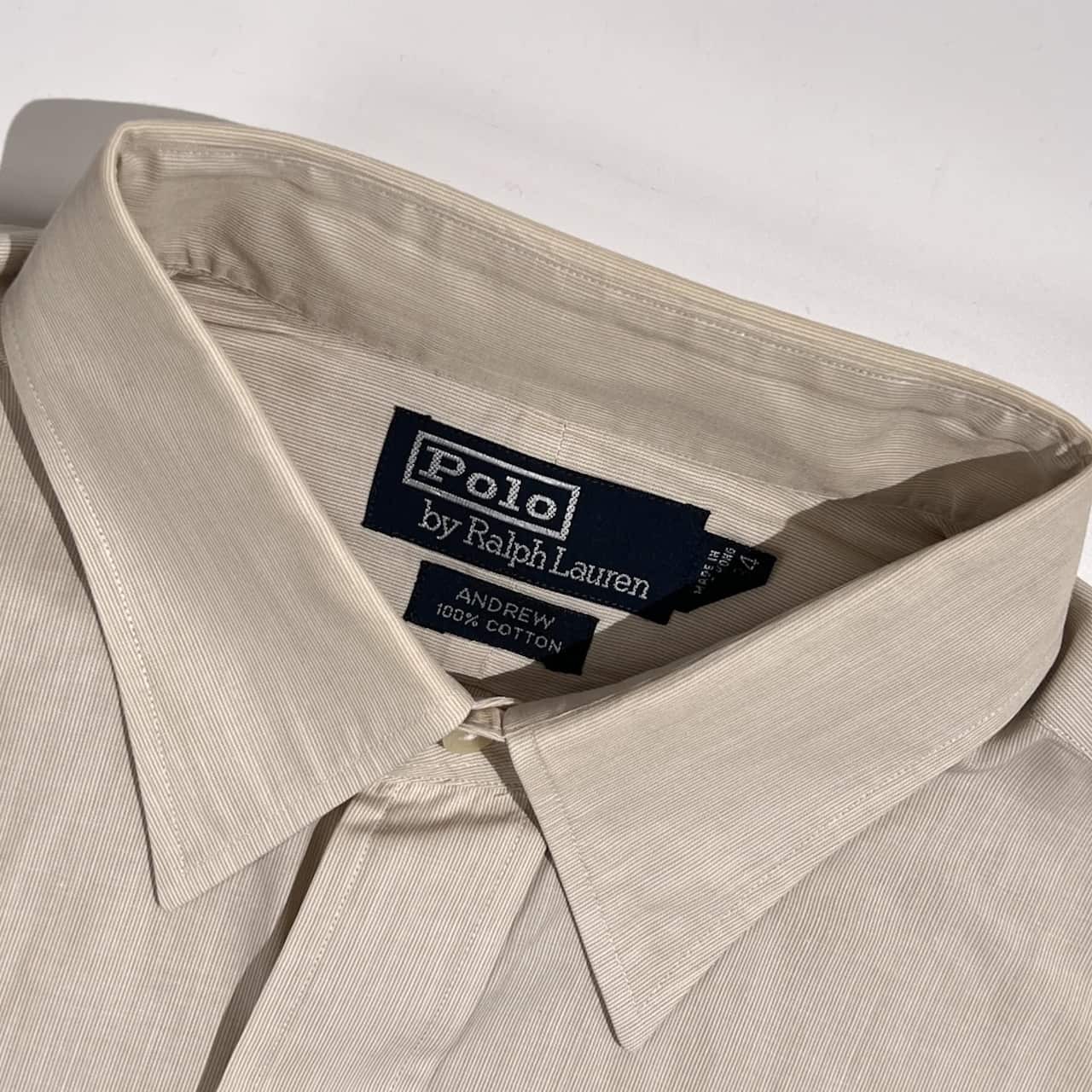 90s 00s Polo by Ralph Lauren ポロ ラルフローレン ANDREW 無地 長袖 ワイシャツ ドレスシャツ 41-84 /ベージュ系 メンズ ビンテージ