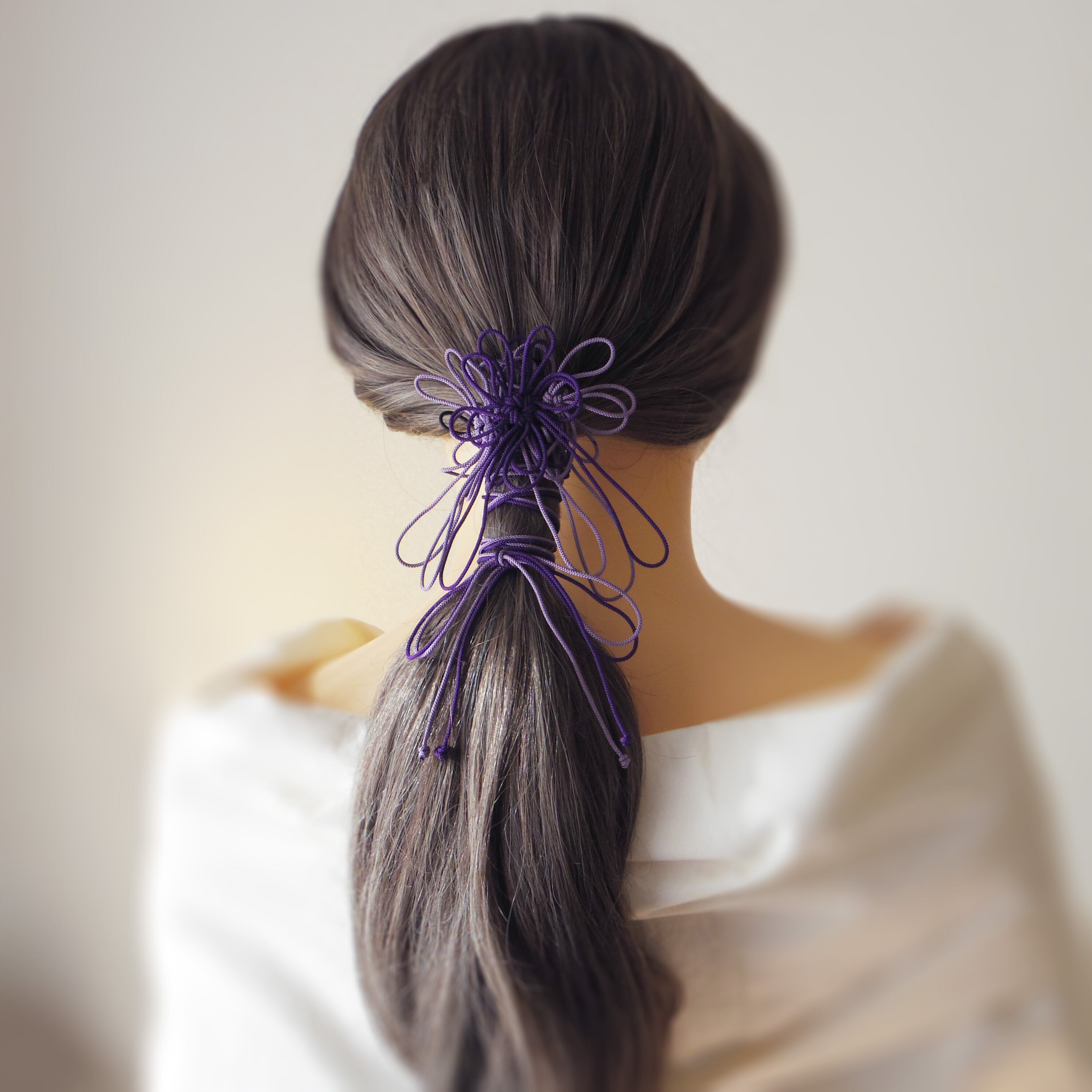 飾り結びヘアゴム「彼ノ宵ニ歌」(濃紫×淡紫)|着物・浴衣に簡単アレンジで和装ヘア