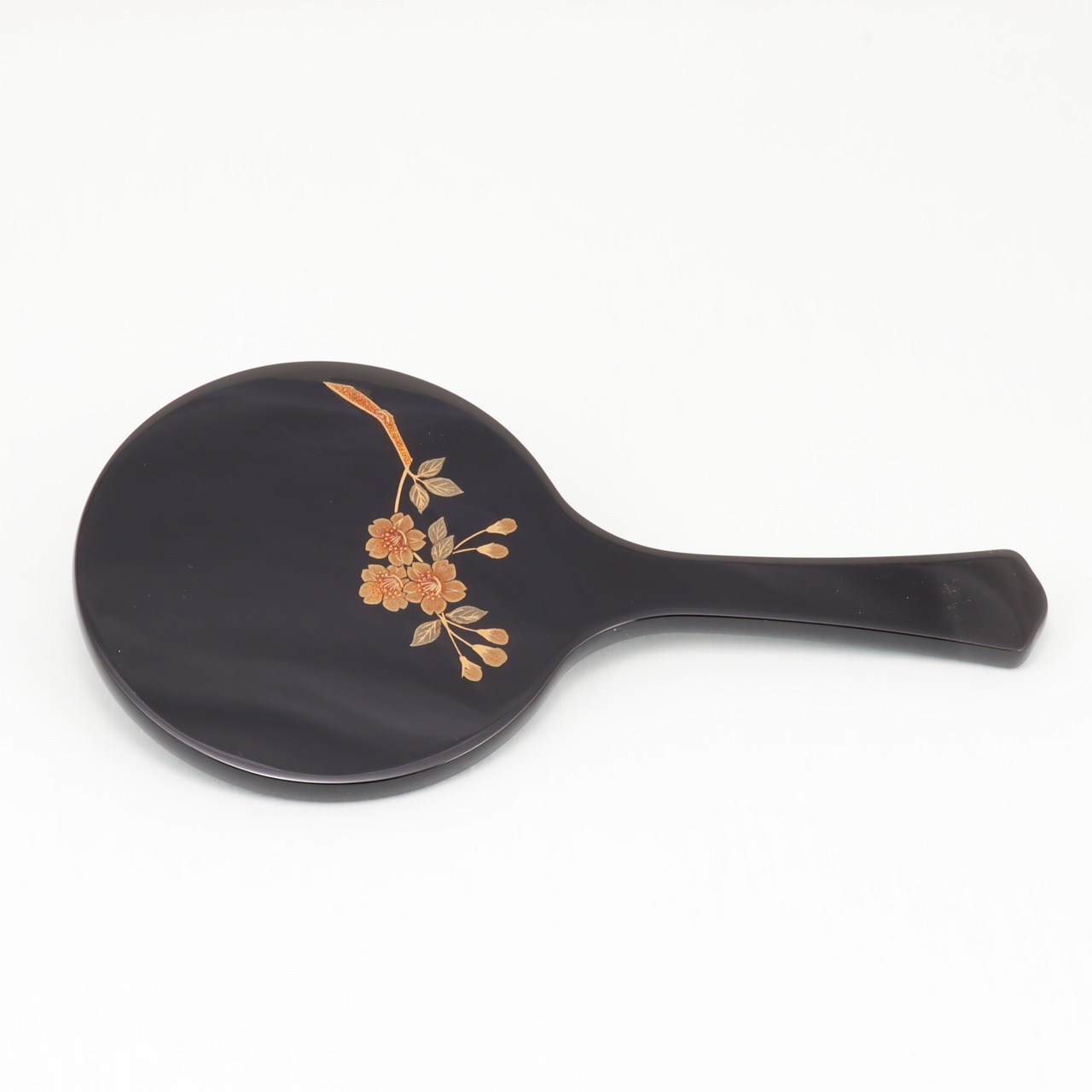 250 輪島塗 手鏡／黒塗／桜蒔絵