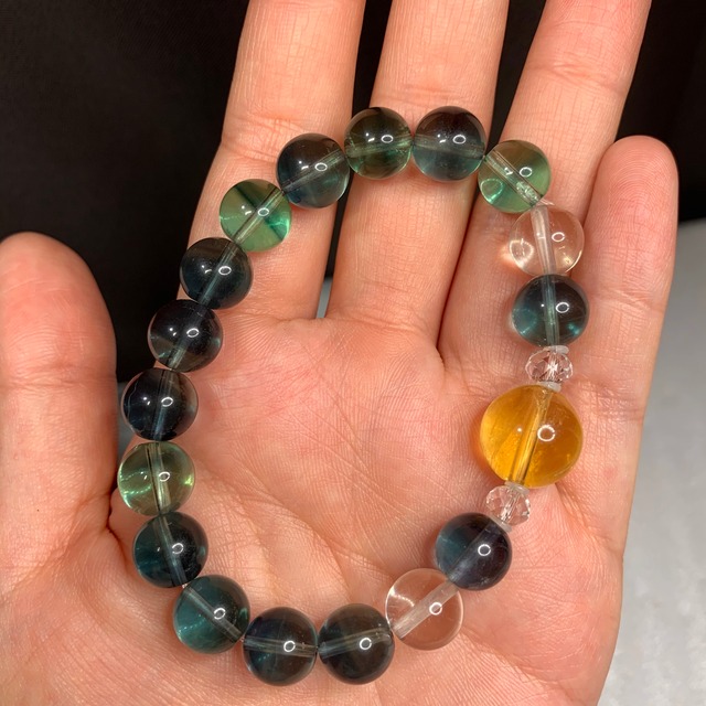 イエロー×グリーンフローライト✩デザインブレスレット