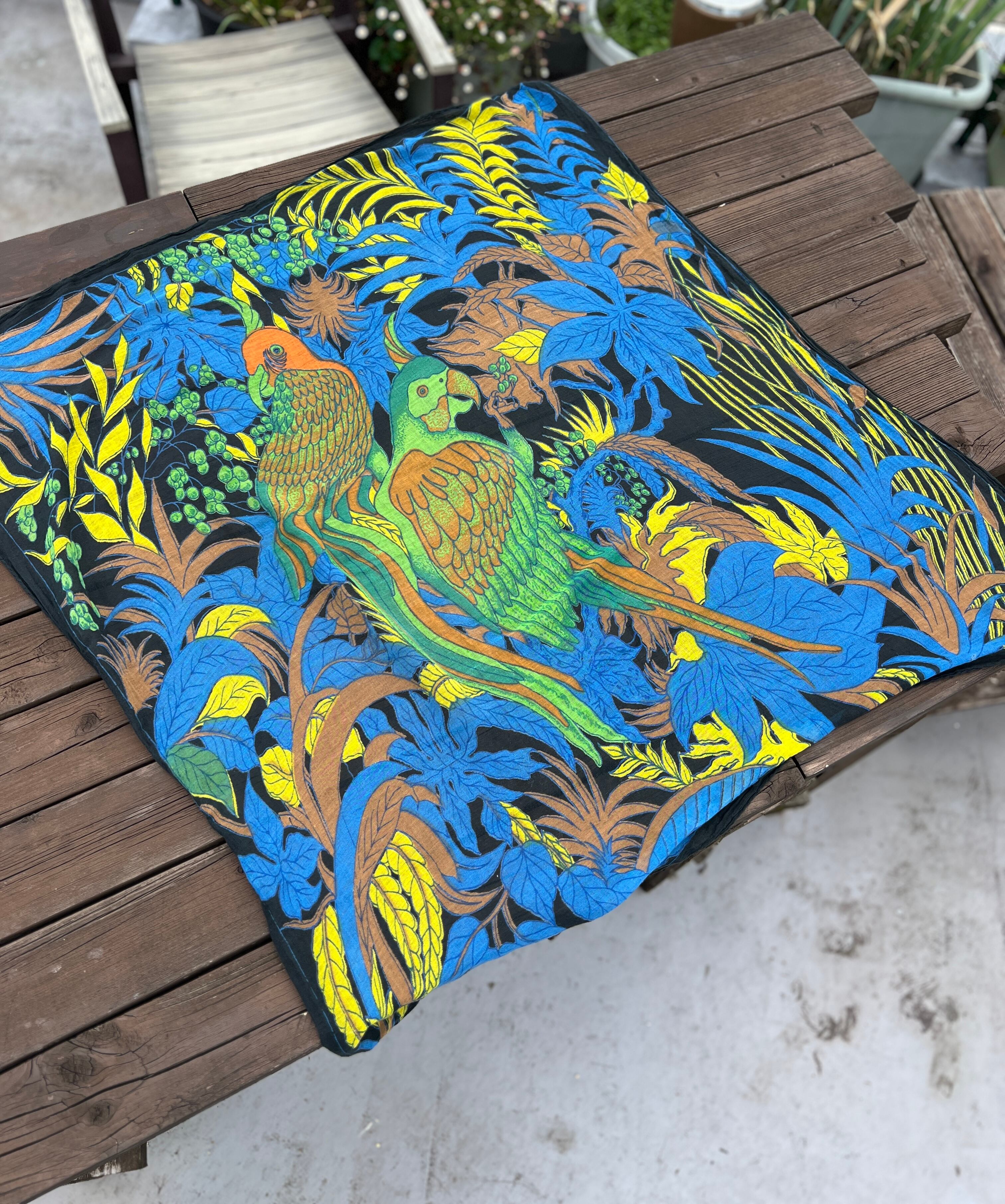 Vintage black bird tropical cotton scarf