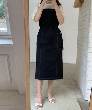 《即納商品》rough long onepiece (ivory / black)