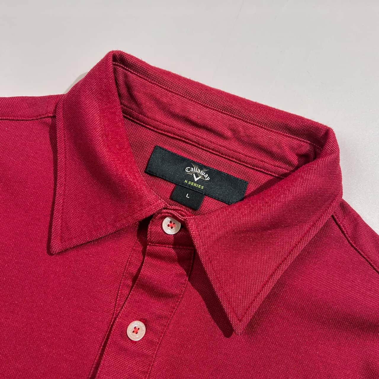 Callaway キャロウェイ X SERIES classic ロゴ刺繍 鹿子 長袖 ポロシャツ L/ボルドー系 メンズ ゴルフ