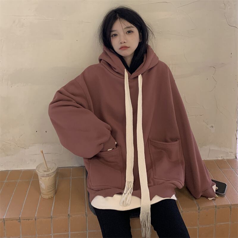 セーター レディースオータムウィンタールーズスタイルベルベットフードギャザートップス 秋物 冬物 1号婦人69783202089