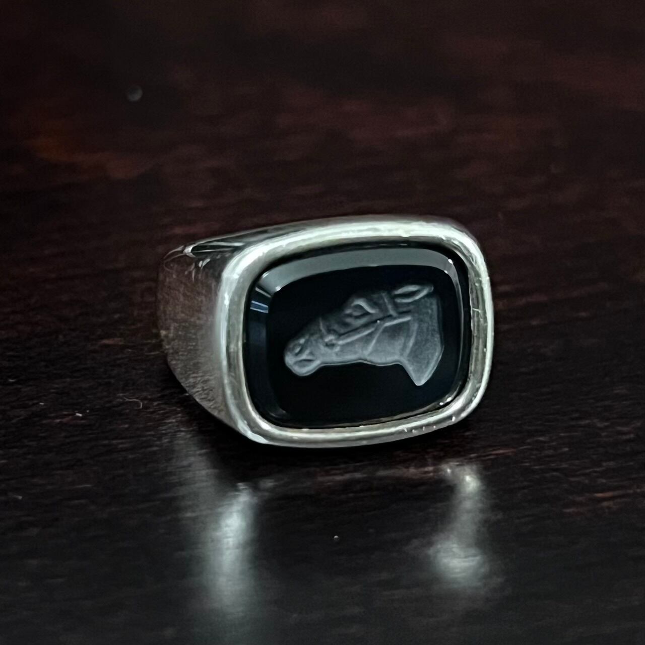 HERMES Chevauchée Black Onyx Ring Sterling Silver 53 | エルメス