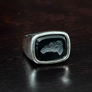 HERMES Chevauchée Black Onyx Ring Sterling Silver 53 | エルメス シュヴォシェ ブラック オニキス リング スターリング シルバー