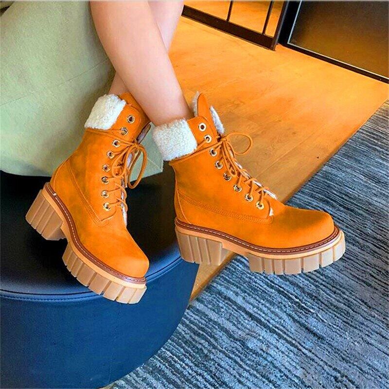 【新作】【送料無料】 オールレザーの女性用ハイヒールブーツヘアリーレースアップアンクルブーツ厚底ハイヒールブーツウィンターブーツ 靴 シューズ 冬物 10b361914466416