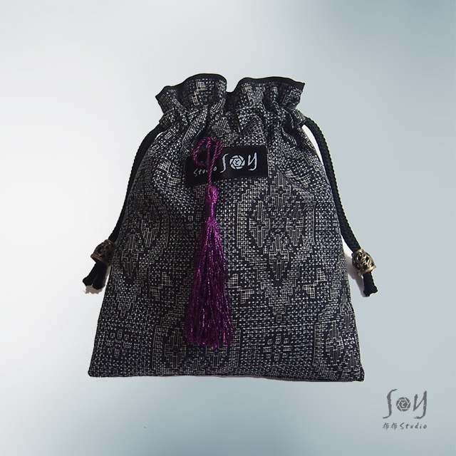 巾着＜大島つむぎ／房  紫）【1点もの】