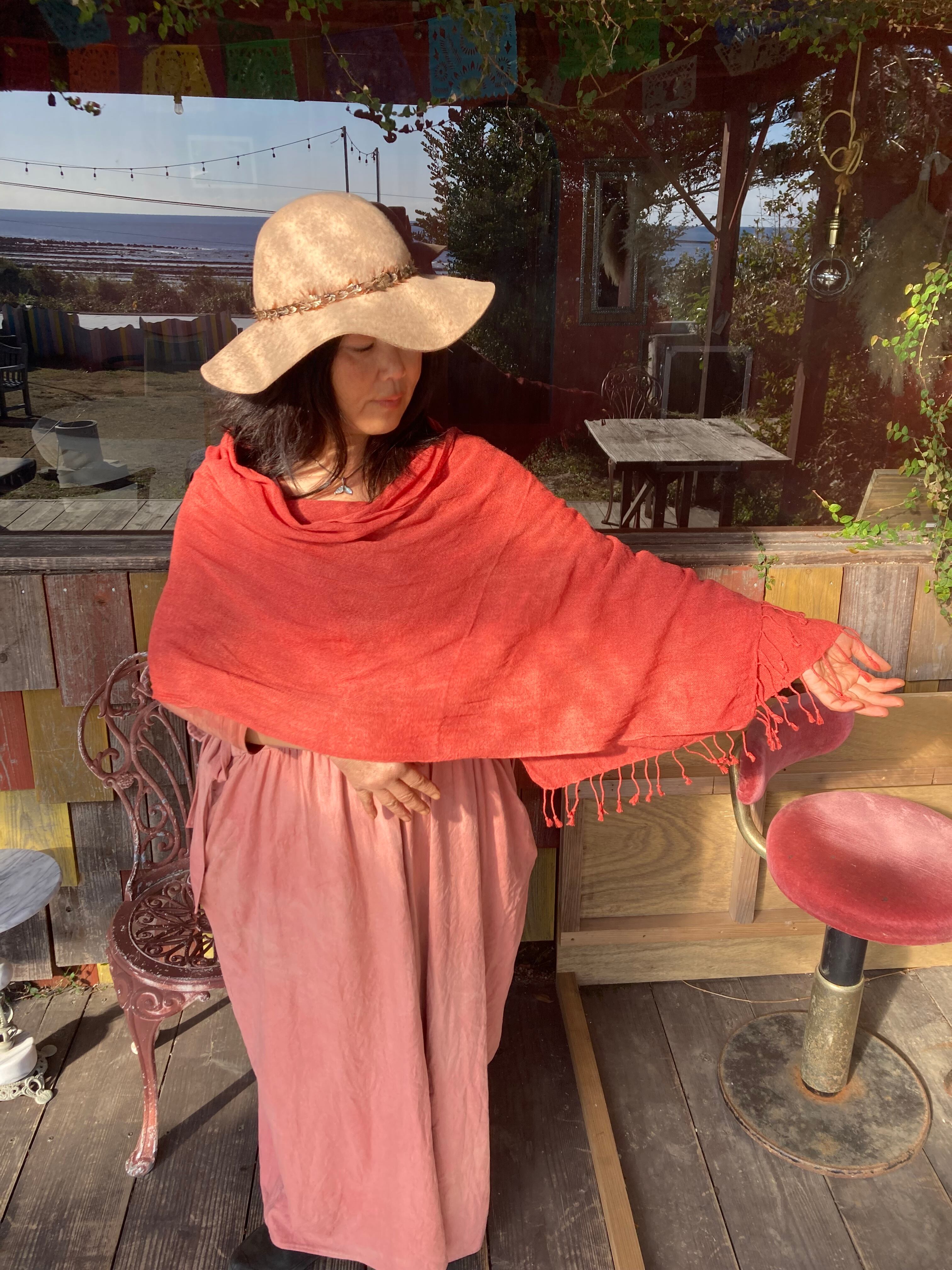 茜染めヘンプ×シルク ストール | kimamaya 