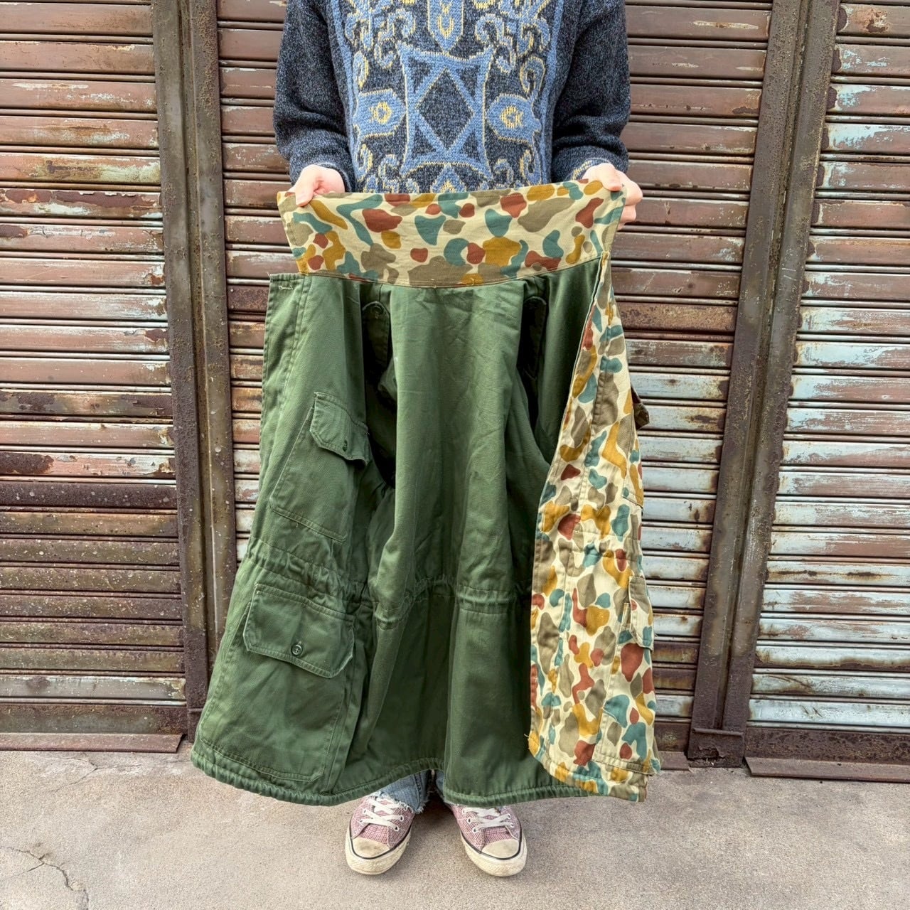 ダックハンターカモ ミリタリージャケット リバーシブル S 迷彩