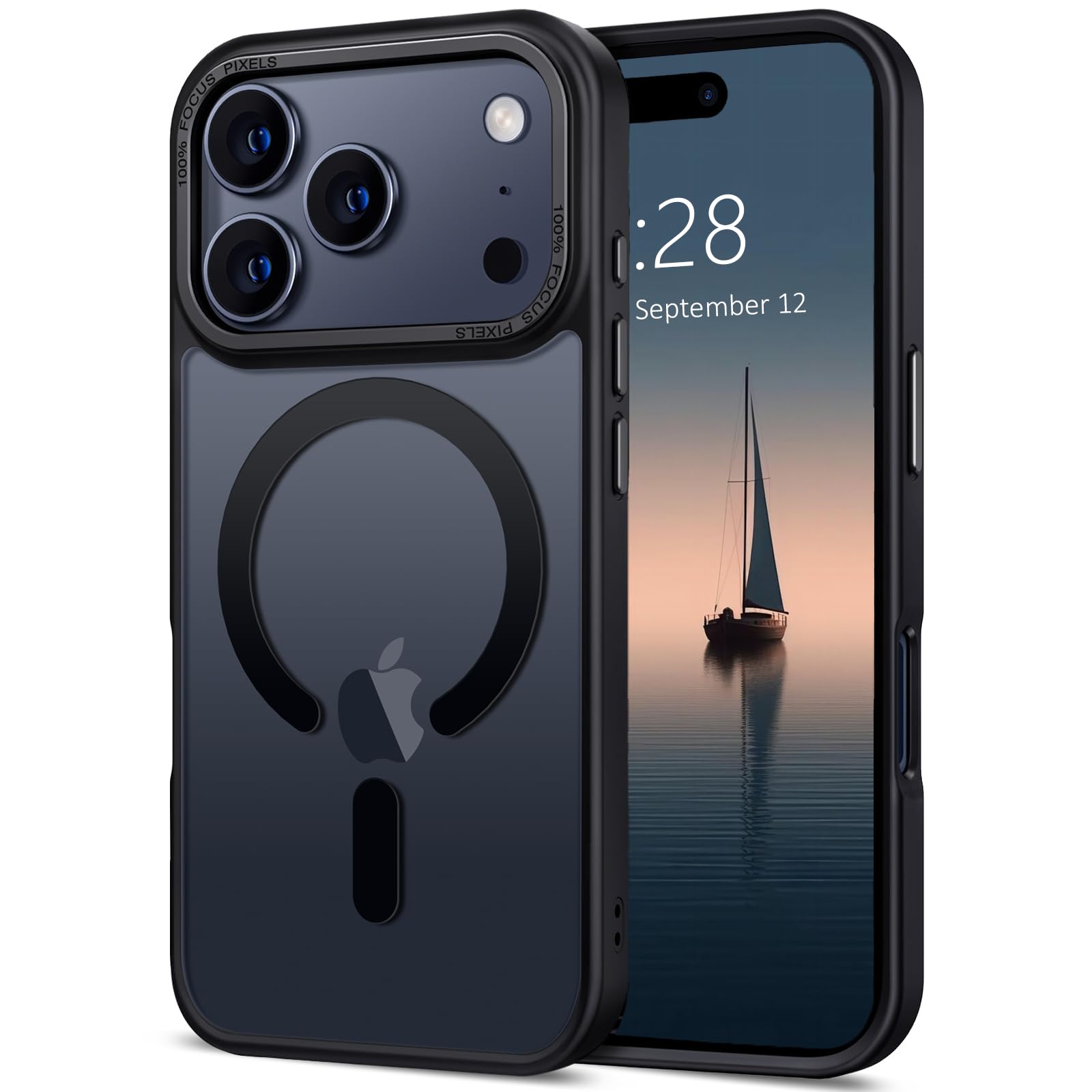 AVETUL iPhone 18 Pro Max ケース MagSafe対応 ワイヤレス充電対応 マット仕上げ マグネット搭載 超強磁力 滑り止め 米軍MIL規格耐衝撃 iPhone18ProMaxケース ストラップホール アイフォン18プロマックス 半透明ハード カバー (ブラック)