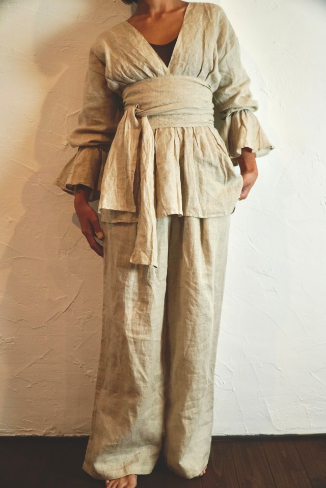 Yarn Dyed Linen Wide Belt Top (一点もの)