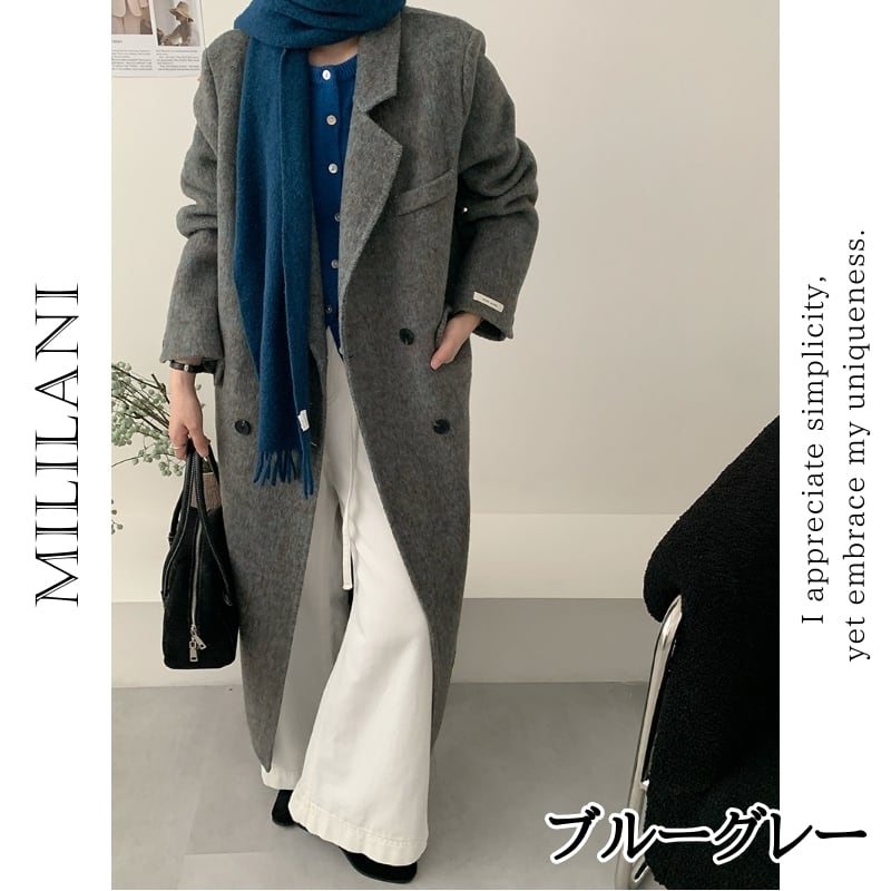 パッド入りショルダー ダブルブレスト ロングコート ◇4color 204560
