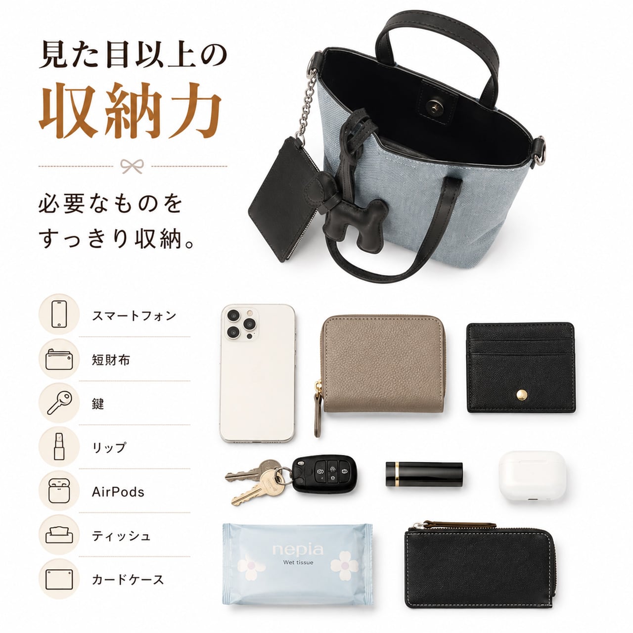 F136.コインケース付 長さ調整 2WAY ショルダーミニトート キャンバス