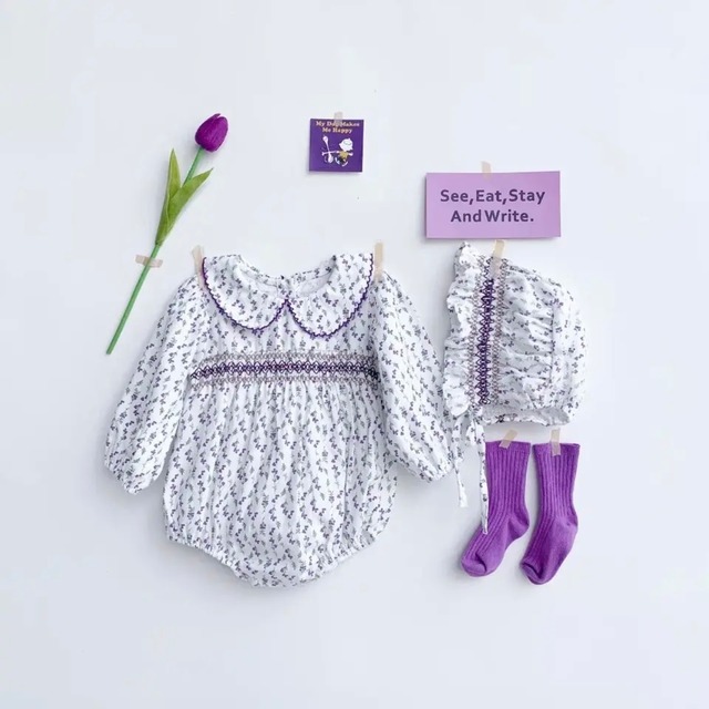【取寄】purpleフラワーロンパース＋ボンネット