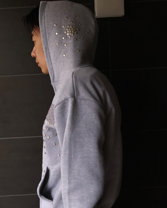【Hannah Creak】Studded Hoodie Double zip Grey